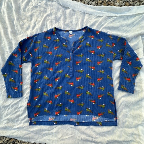 Aerie Waffle Knit Blue Dog Printed Pajama Top, Size M - Picture 1 of 6